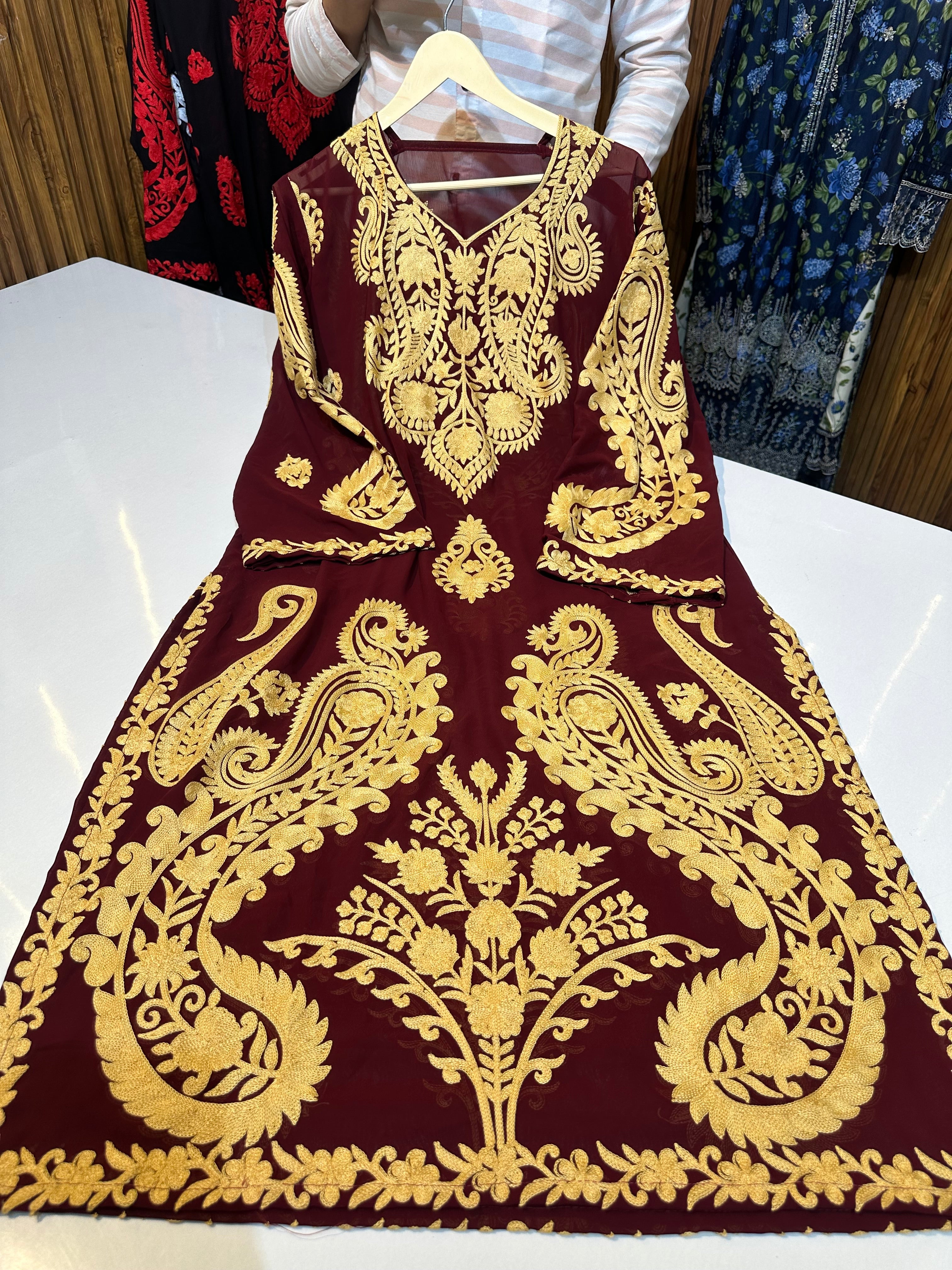 Summer sale pure georgette heavy Kashmiri work kurti