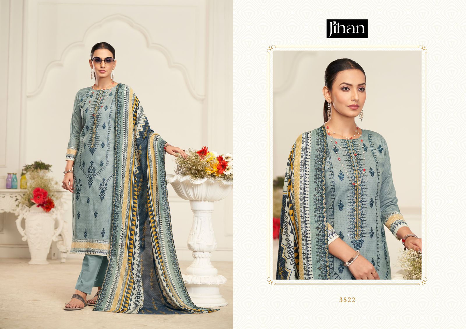 (🏷️Product code):-(JCE01)Jihan crafted elegance embroidery work with chiffon/cotton dupatta