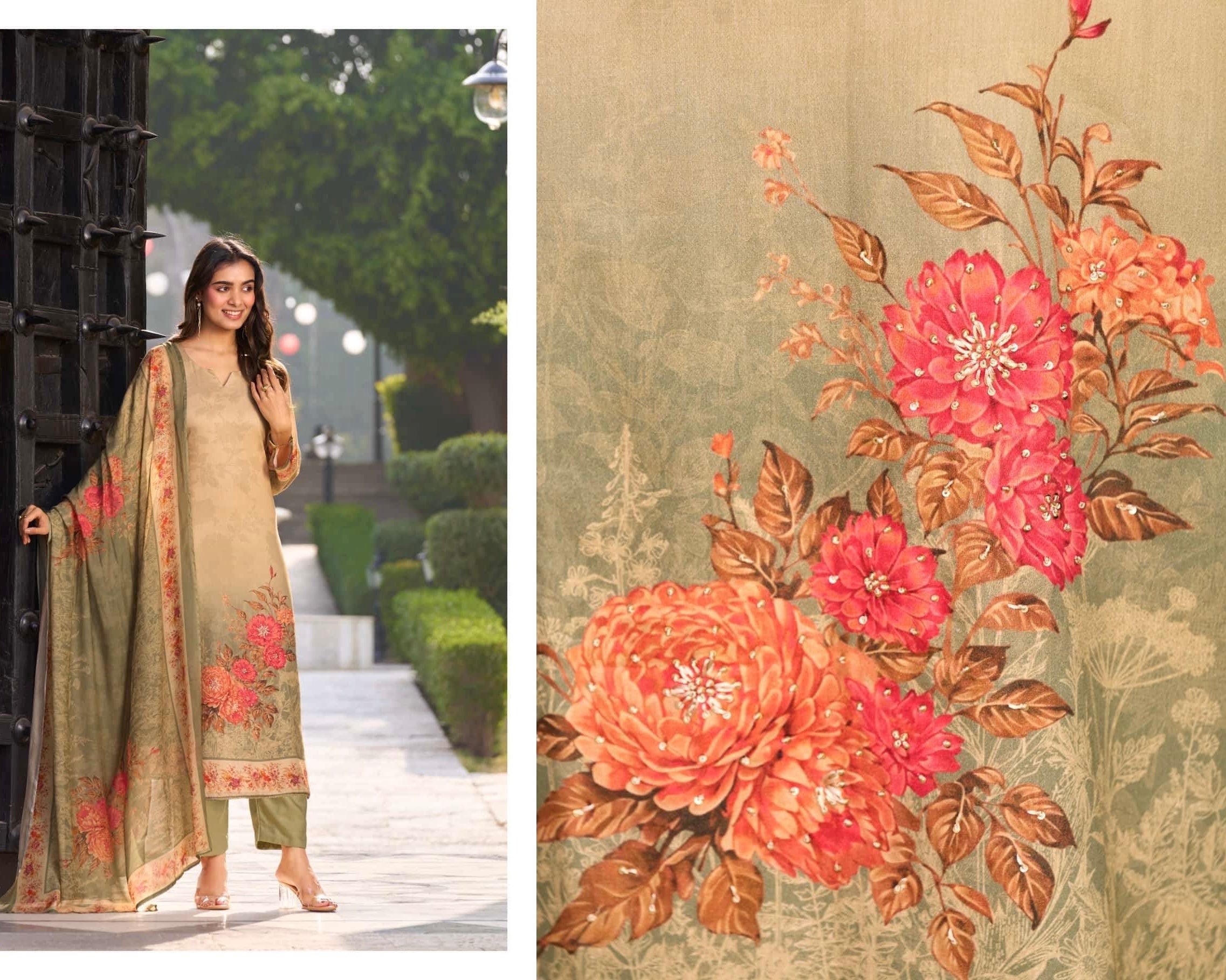 🏷️Product code:-(1001)Pure jaam cotton suit with pure muslin digital print dupatta with elegance handwork