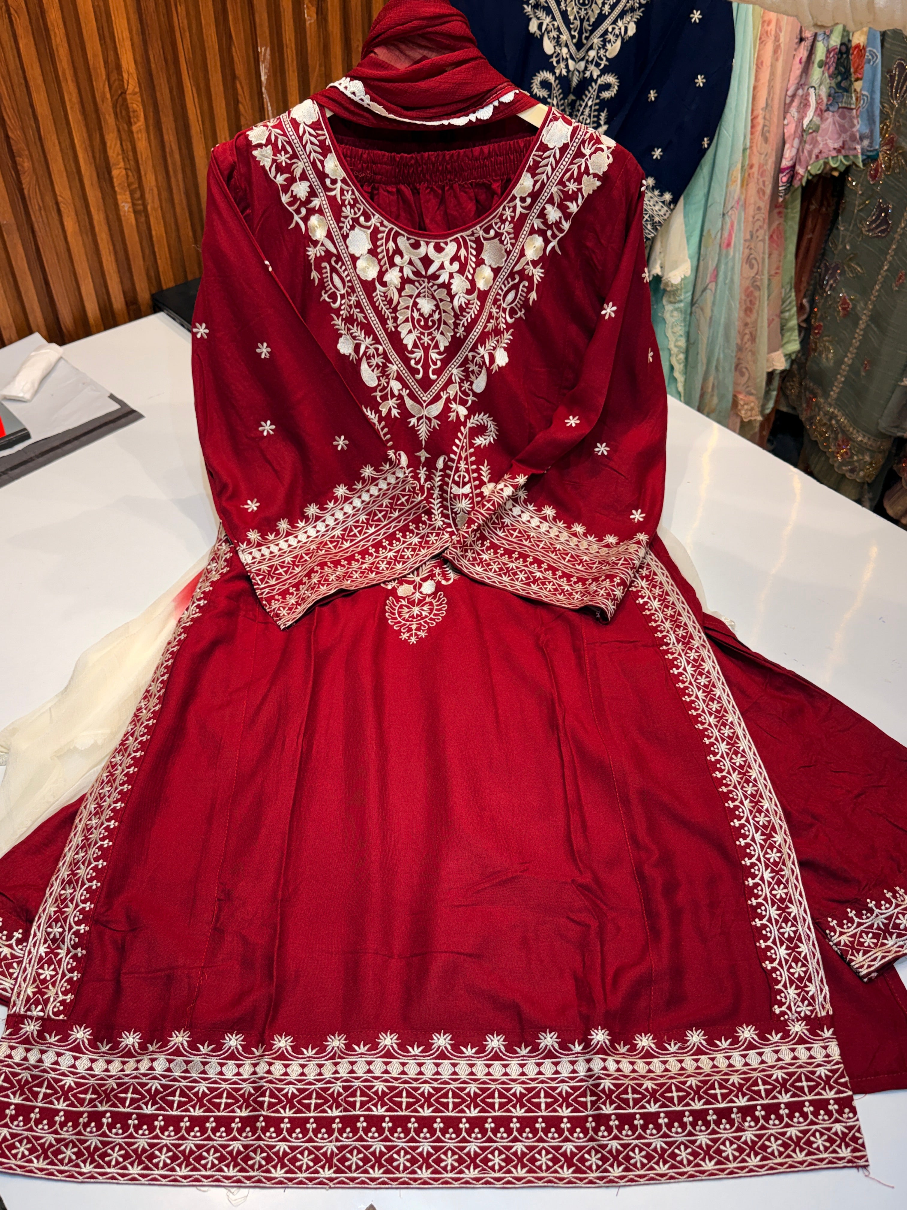 Pure rayon Kashmiri work suit with pure chiffon dupatta