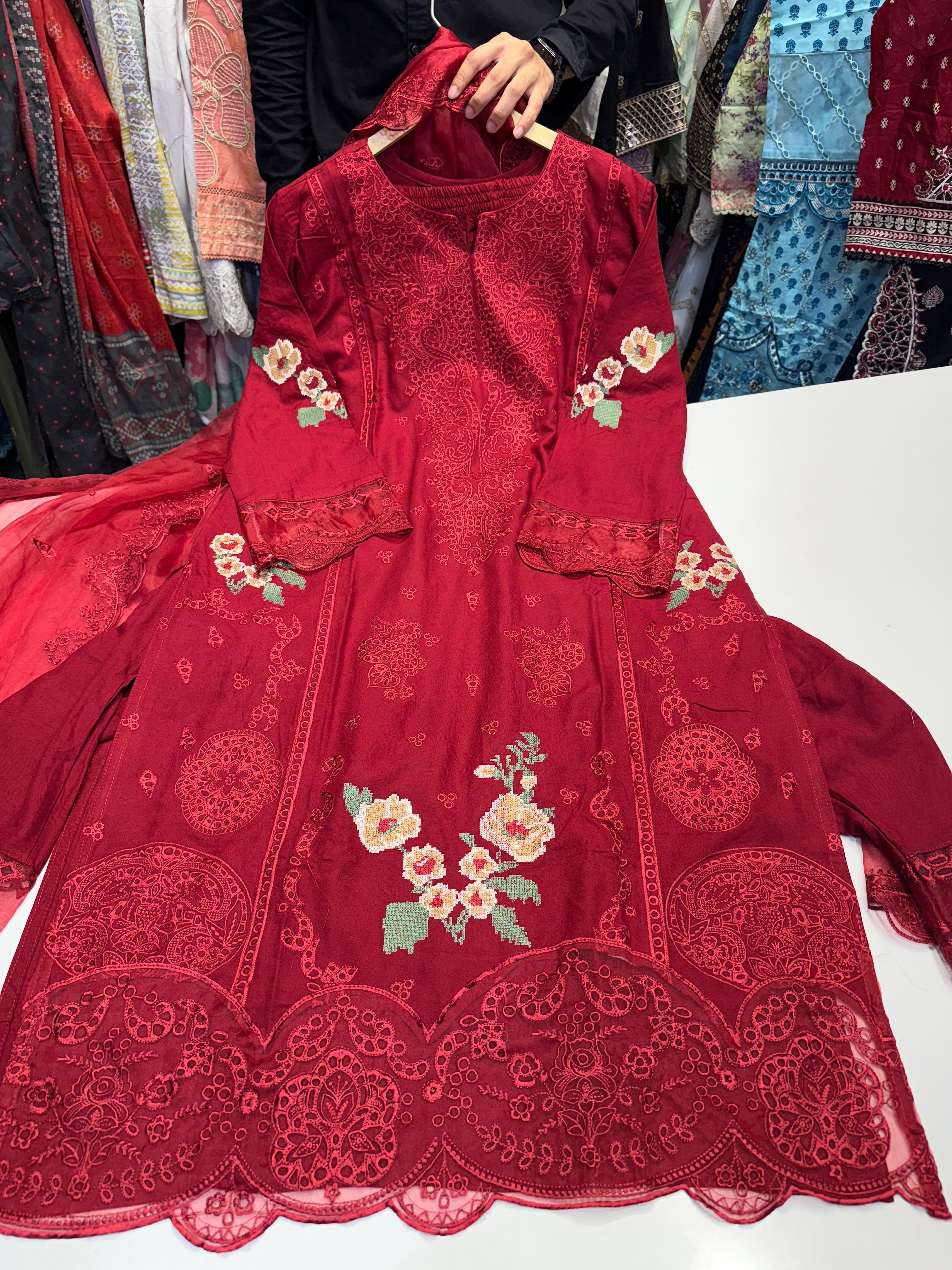 Designer Rayon Suit with Organza Dupatta