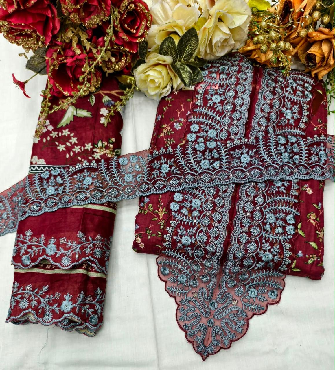 🏷️PRODUCT CODE:-(MAHNOOR) pure cotton suit with neck & Daman patch