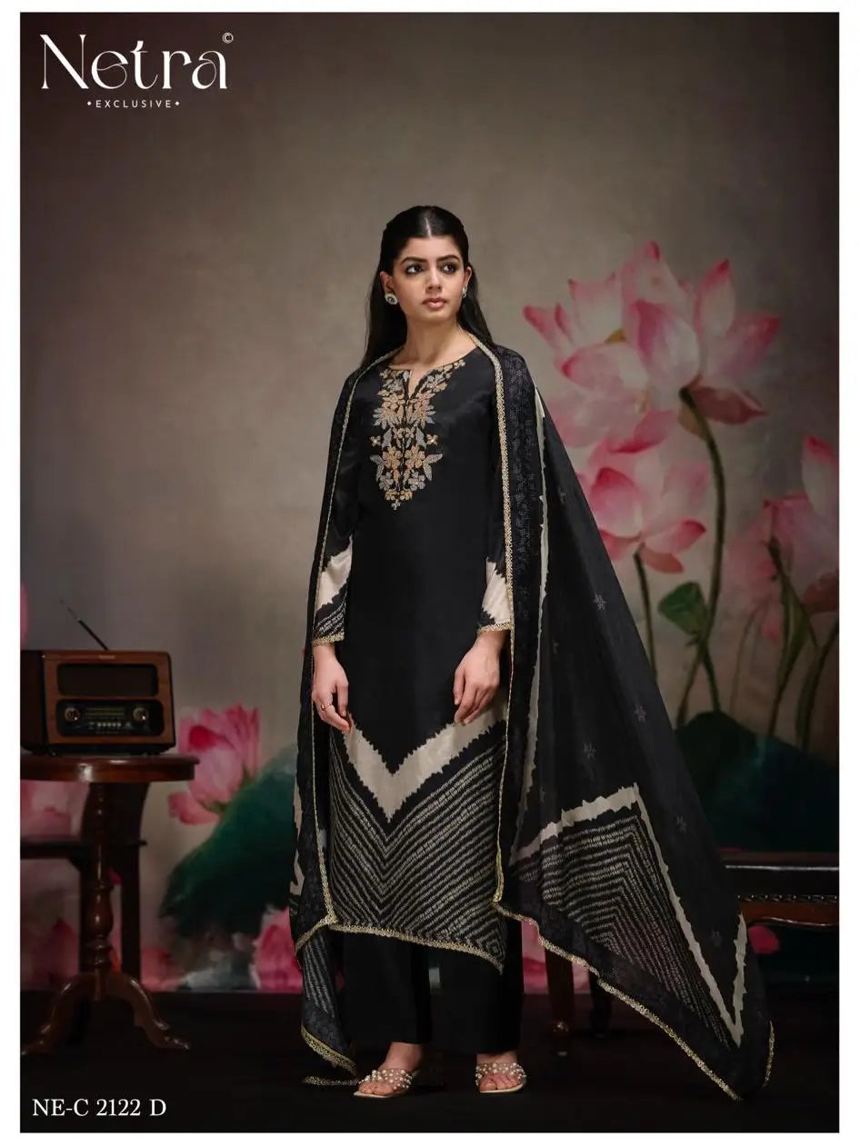 🏷️PRODUCT CODE:-(Netra)Summer Collection features an unstitched pure Bemberg muslin ￼