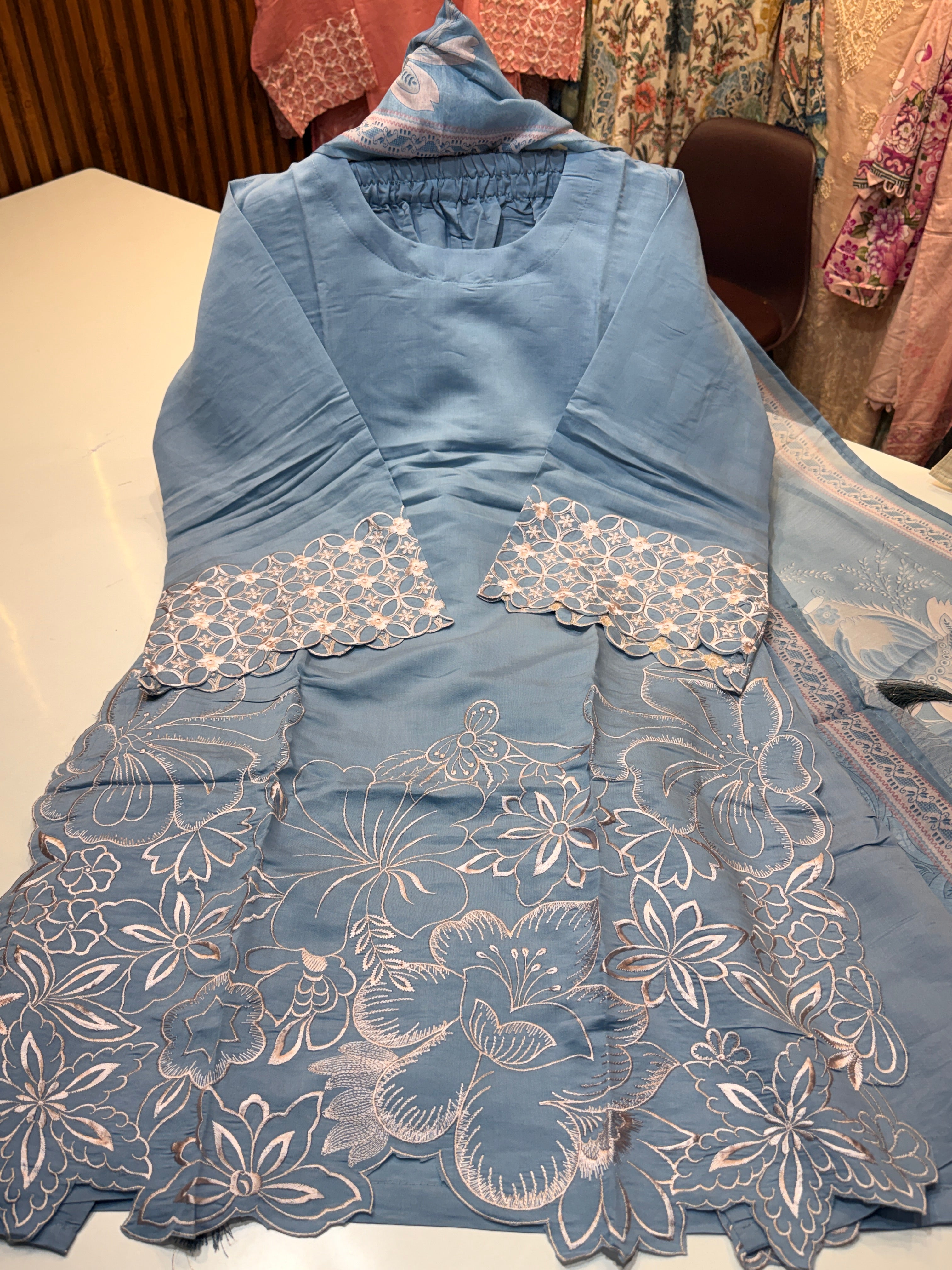 Rakhi special sale 🔥( cotton silk suit with muslin digital printed dupatta & heavy embroidery & with work plazo