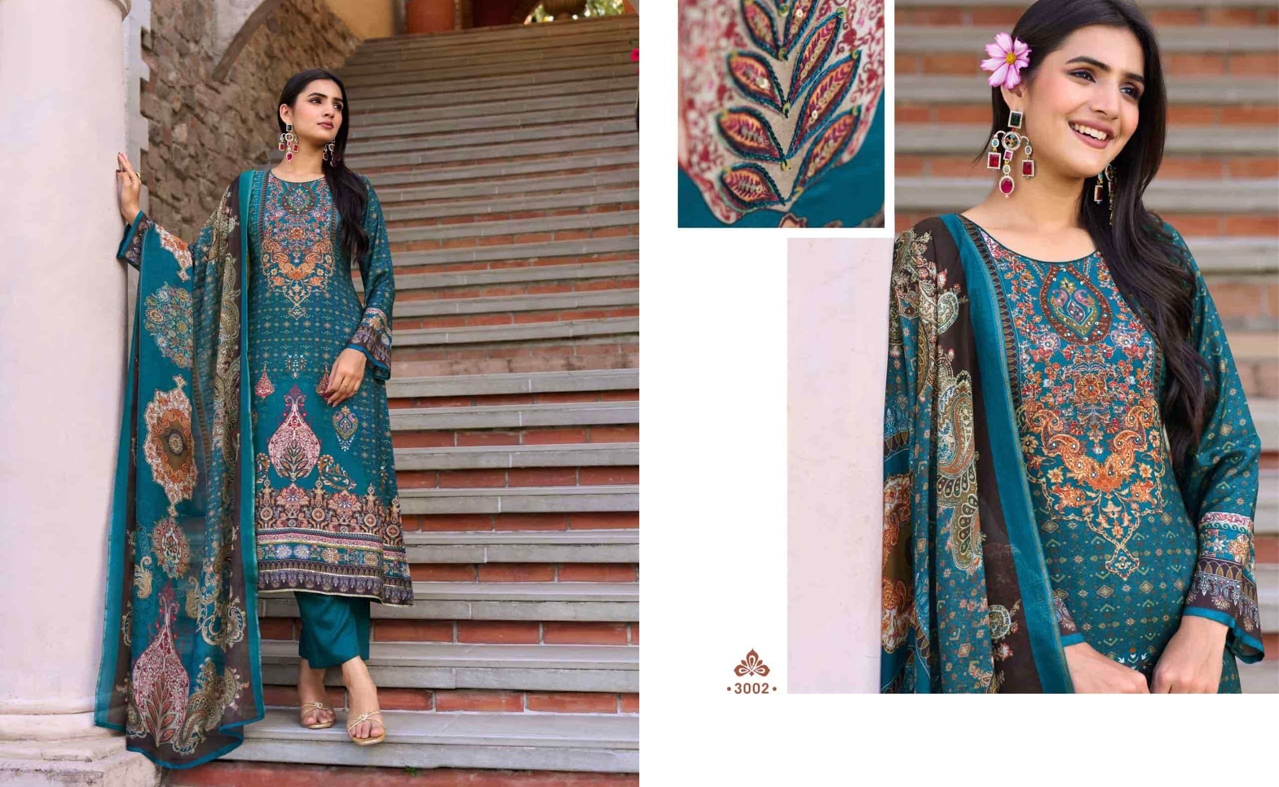 Pure muslin digital printed suit with pure muslin digital printed dupatta (002)
