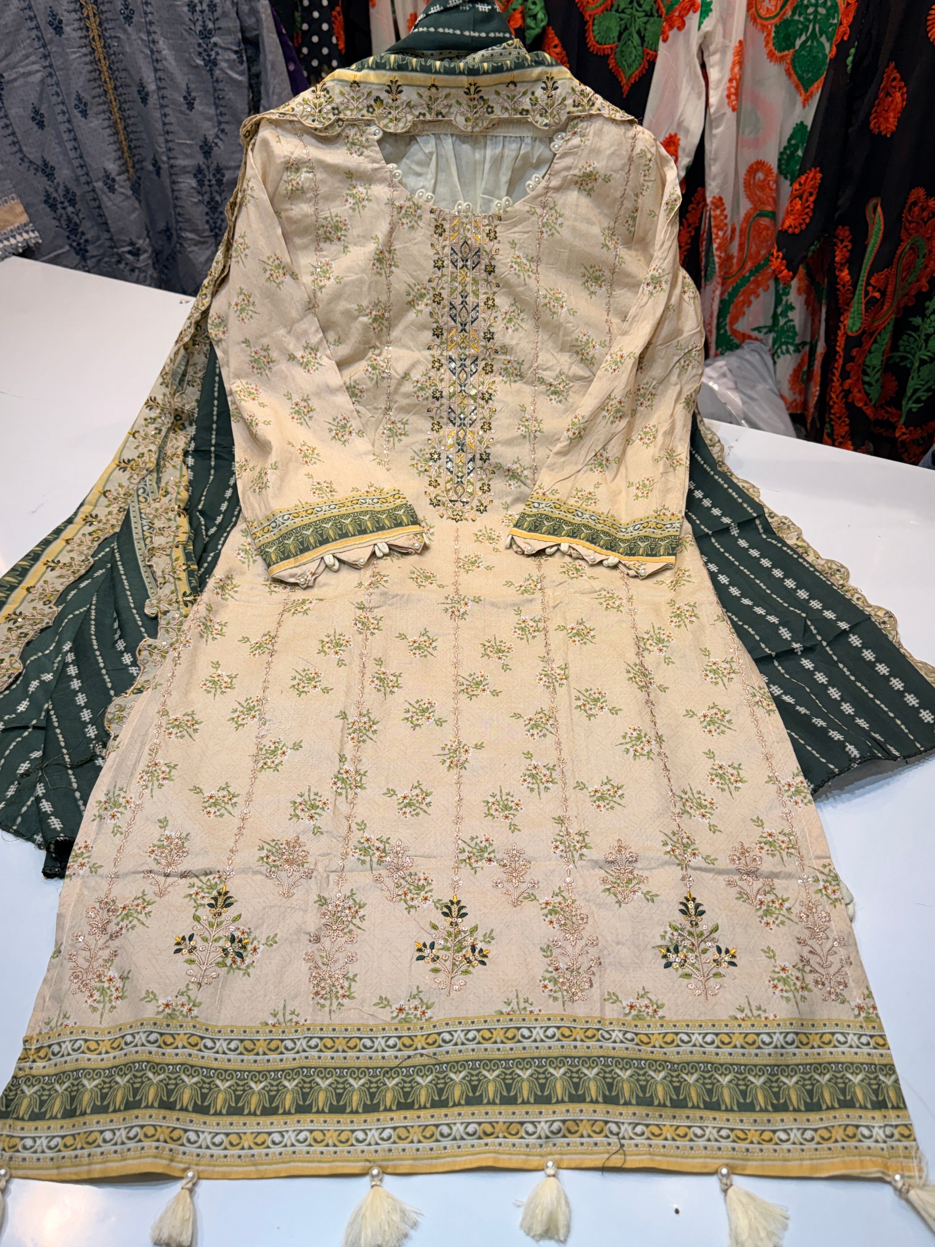 Product code:-(078)Pure cotton heavy embroidery ready to wear suit with pure cotton cutwork dupatta