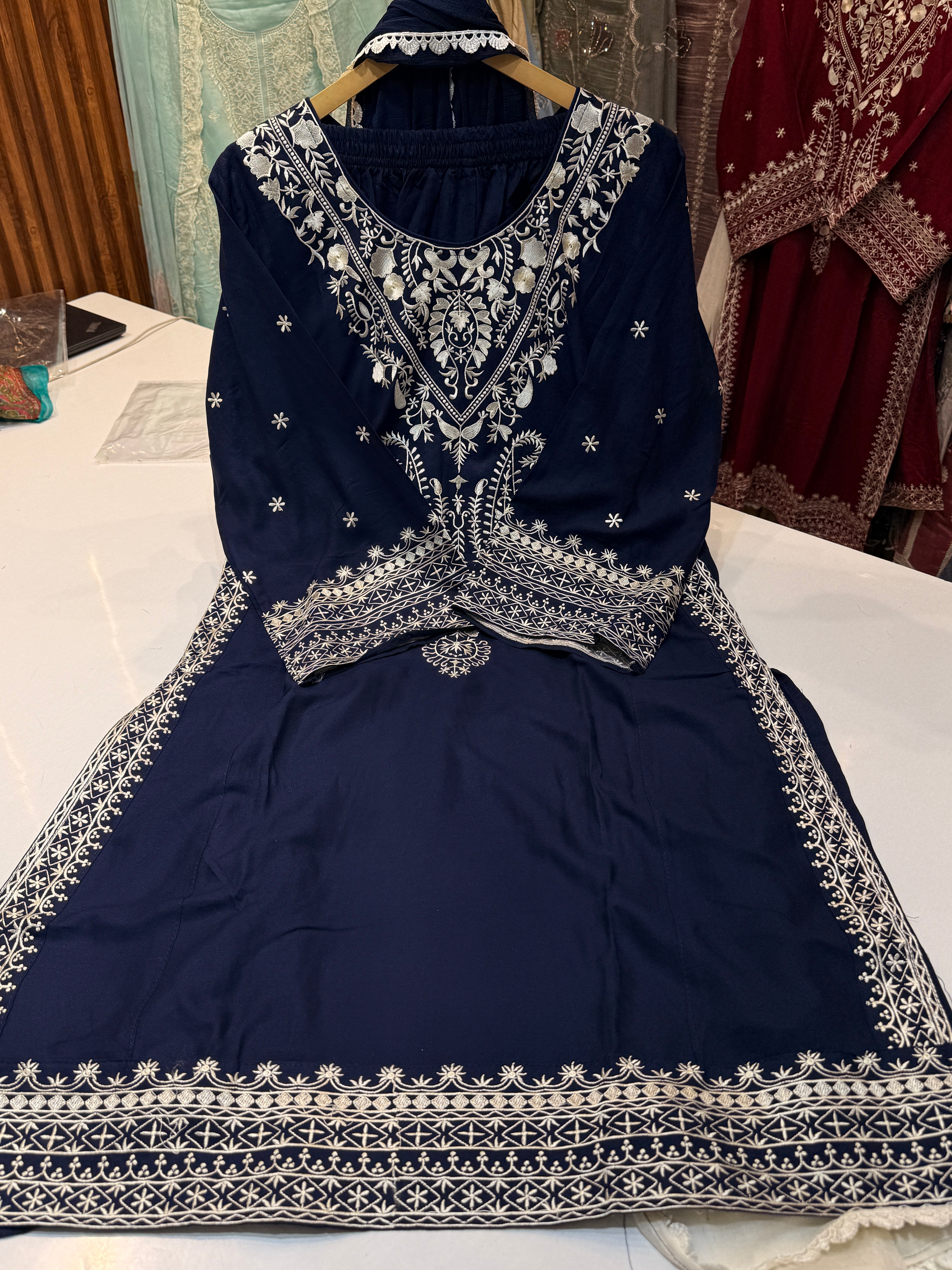 Pure rayon Kashmiri work suit with pure chiffon dupatta