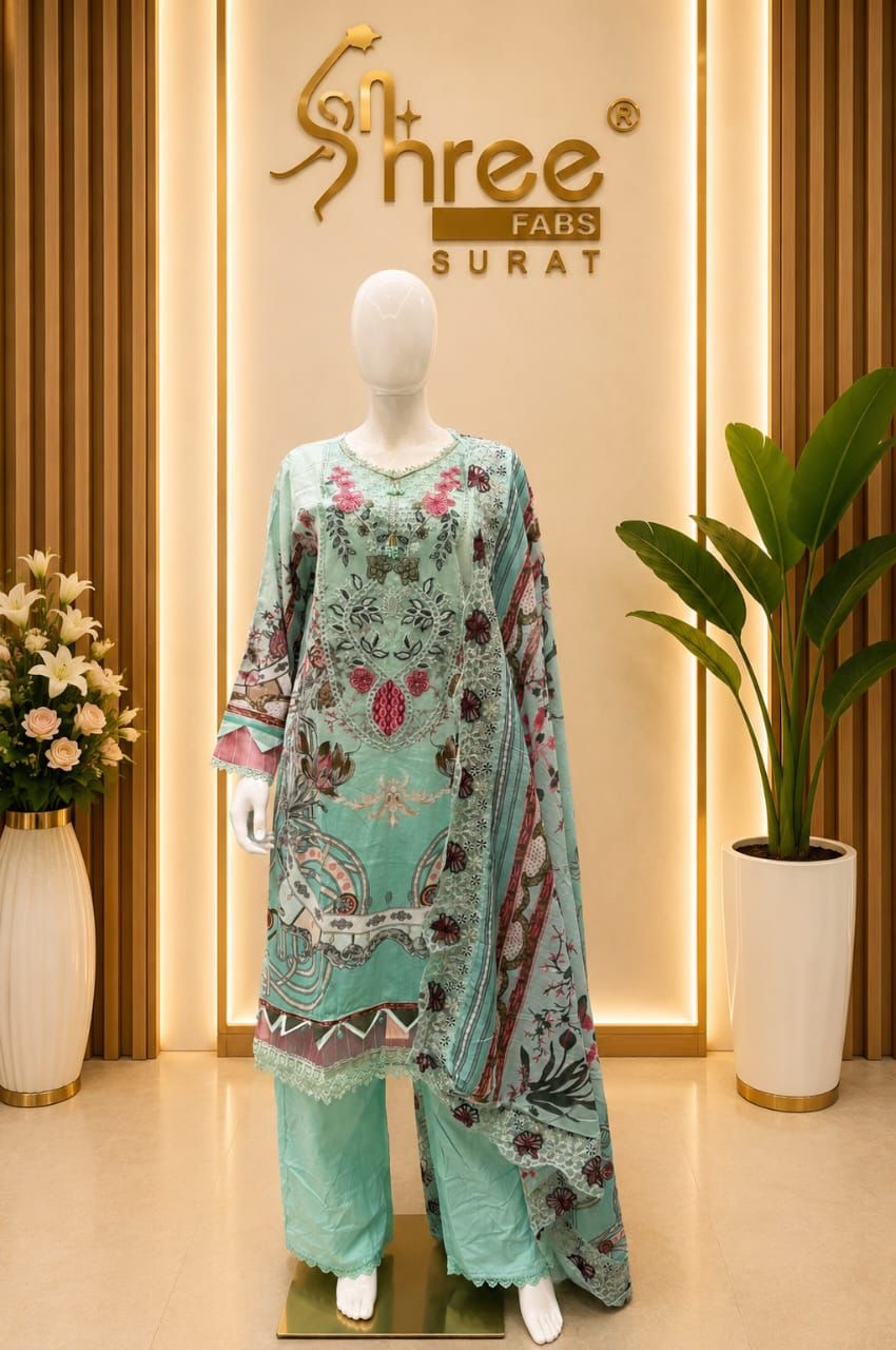 Pure cotton premium lawn Karachi suit with heavy patch work ✅❤️ cotton & chiffon dupatta available