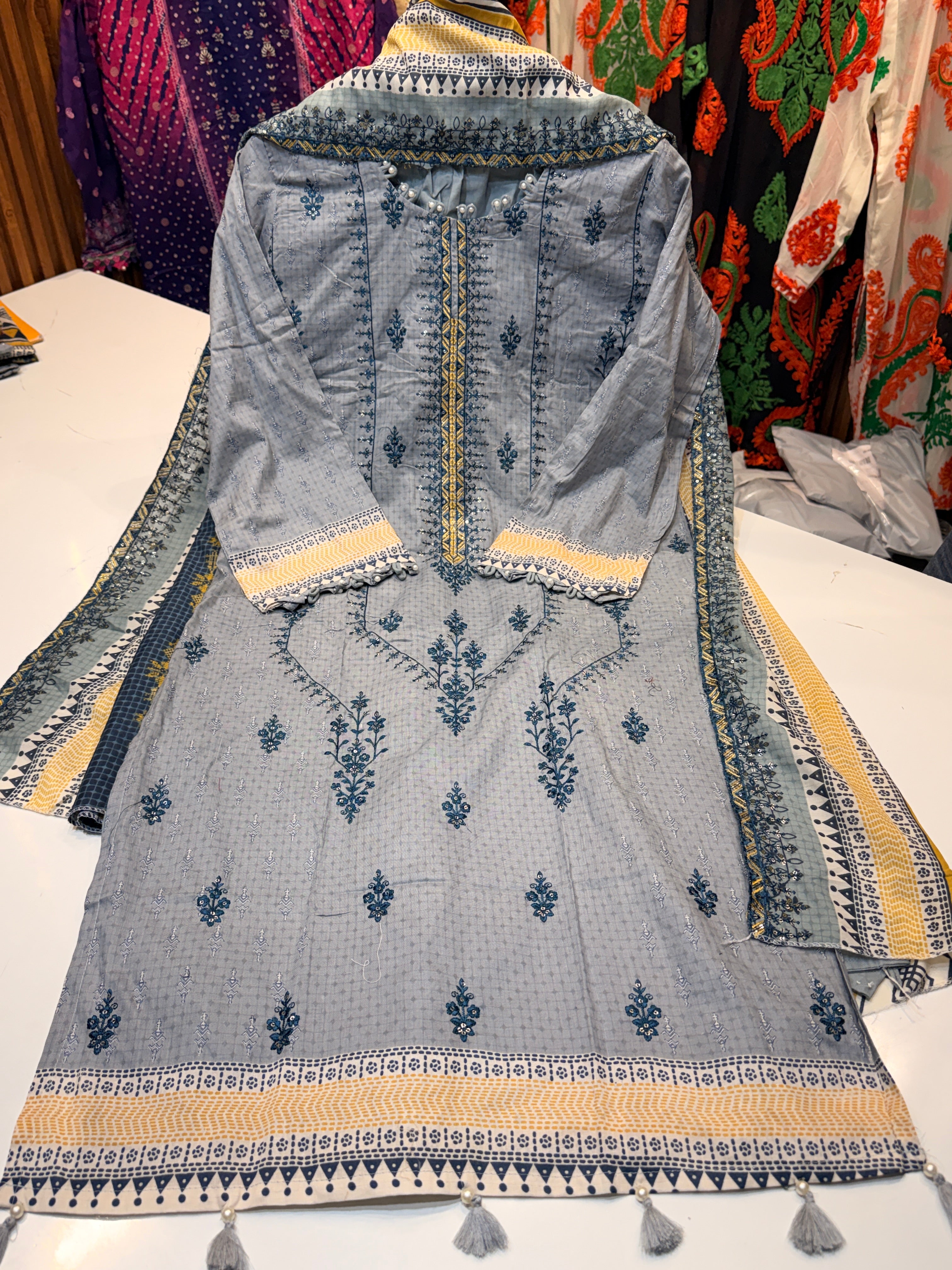 Product code:-(078)Pure cotton heavy embroidery ready to wear suit with pure cotton cutwork dupatta