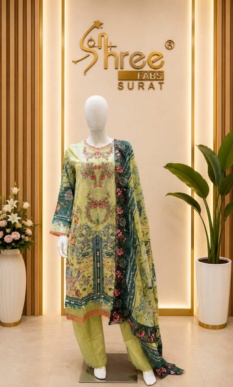 Pure cotton premium lawn Karachi suit with heavy patch work ✅❤️ cotton & chiffon dupatta available