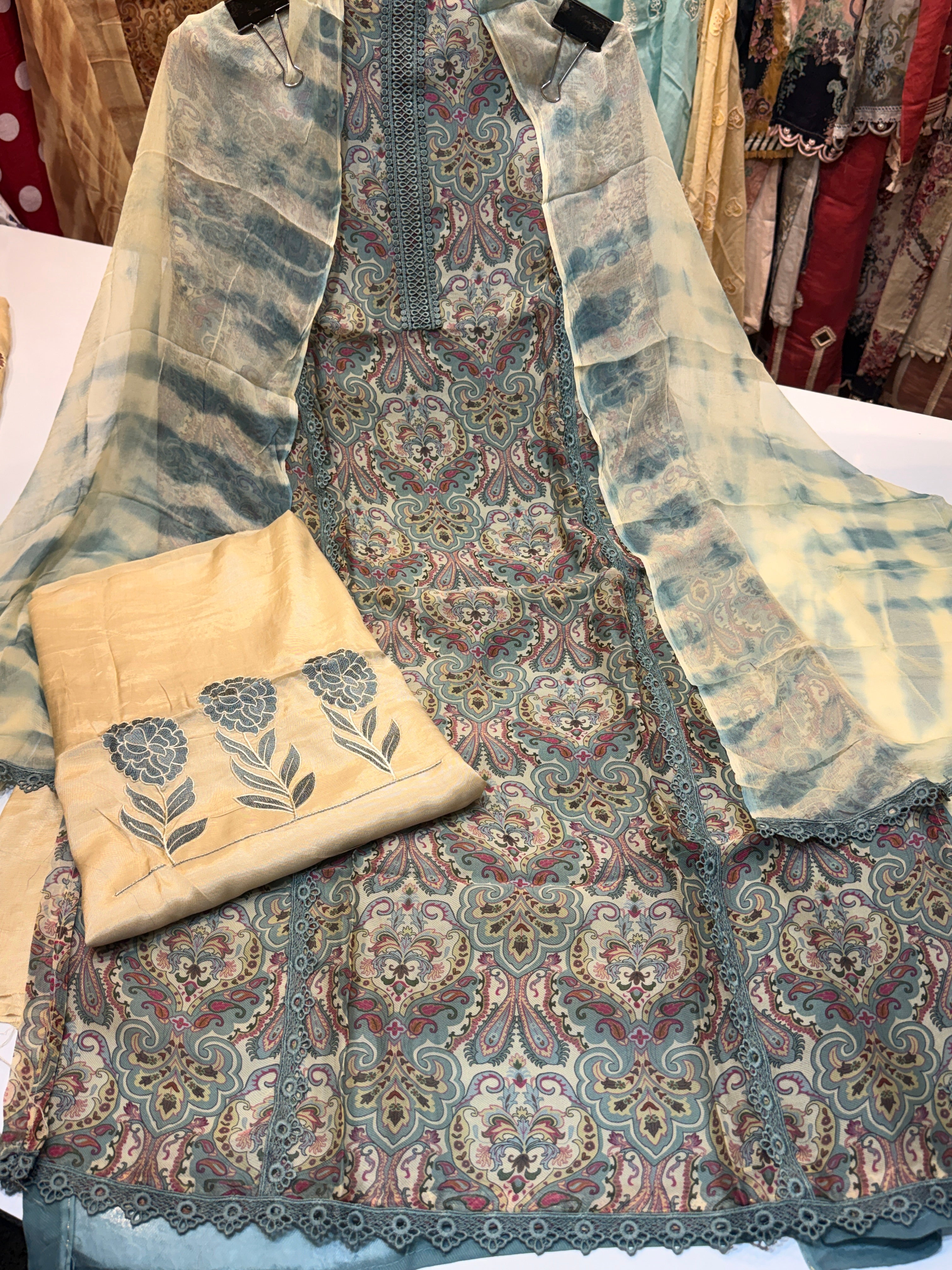Pure organza Karachi lace work suit with bottom work 🔥