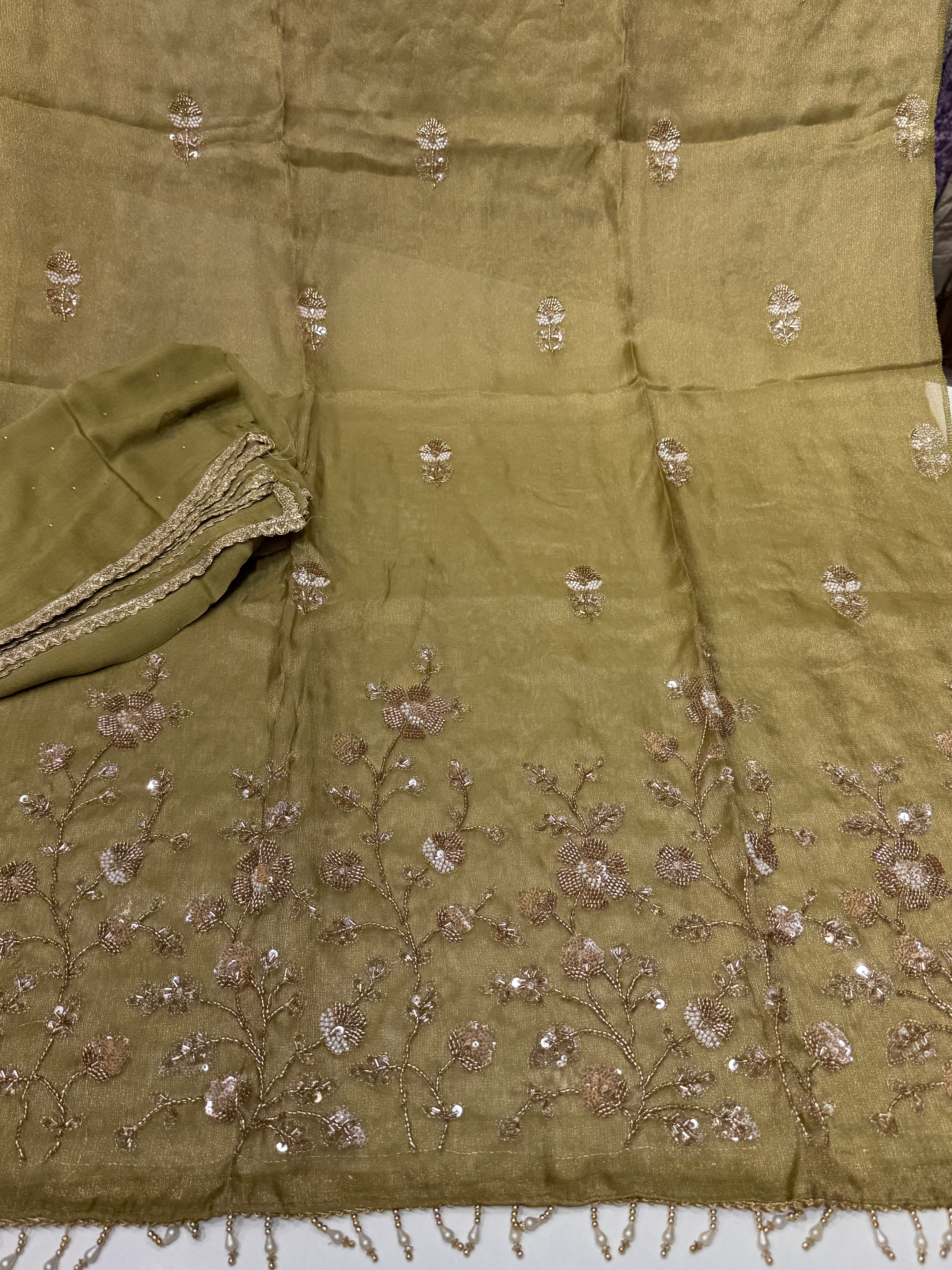 🏷️Product code:-(B-1100)Pure Burberry fabric with heavy handwork pure chiffon dupatta