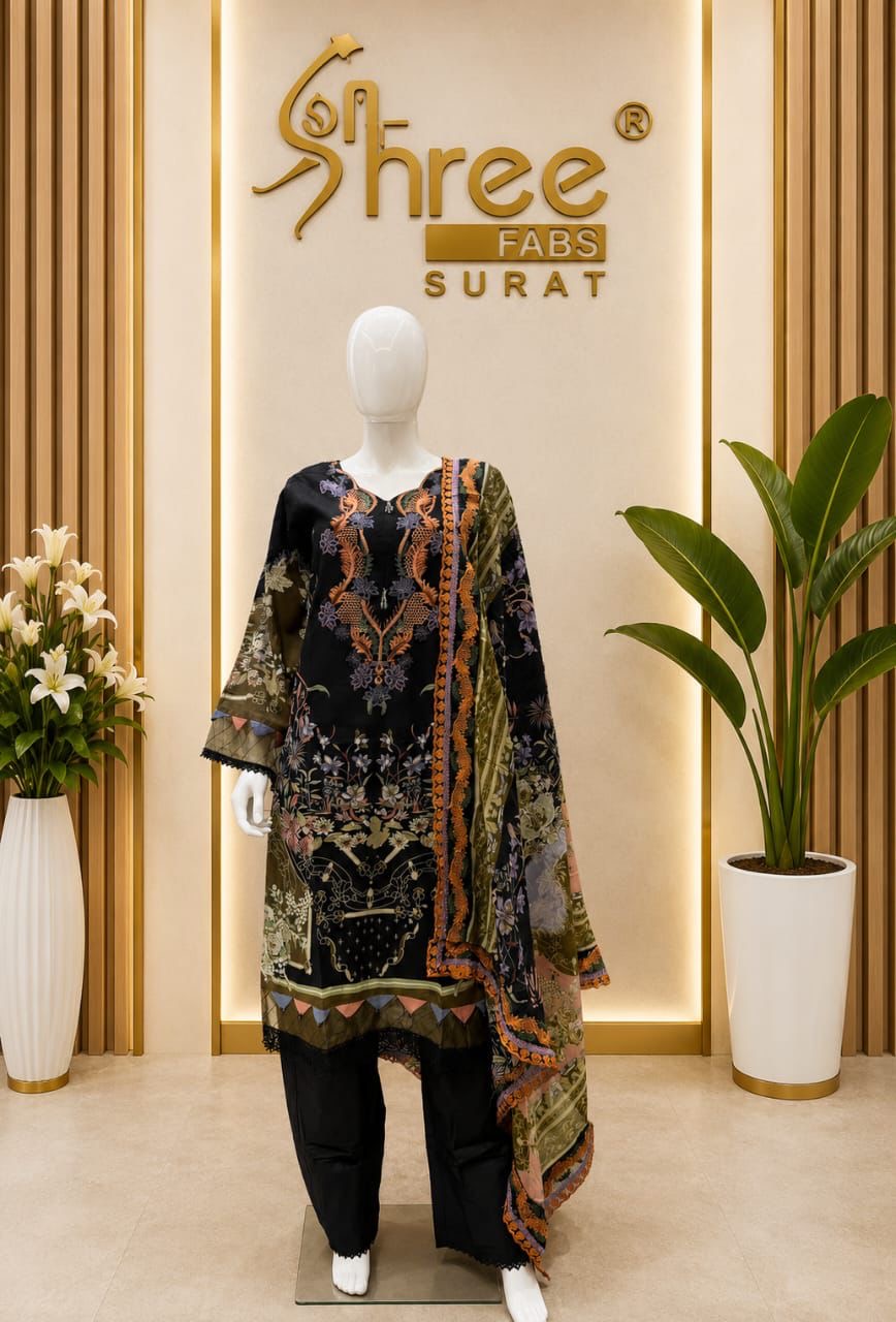 Pure cotton premium lawn Karachi suit with heavy patch work ✅❤️ cotton & chiffon dupatta available