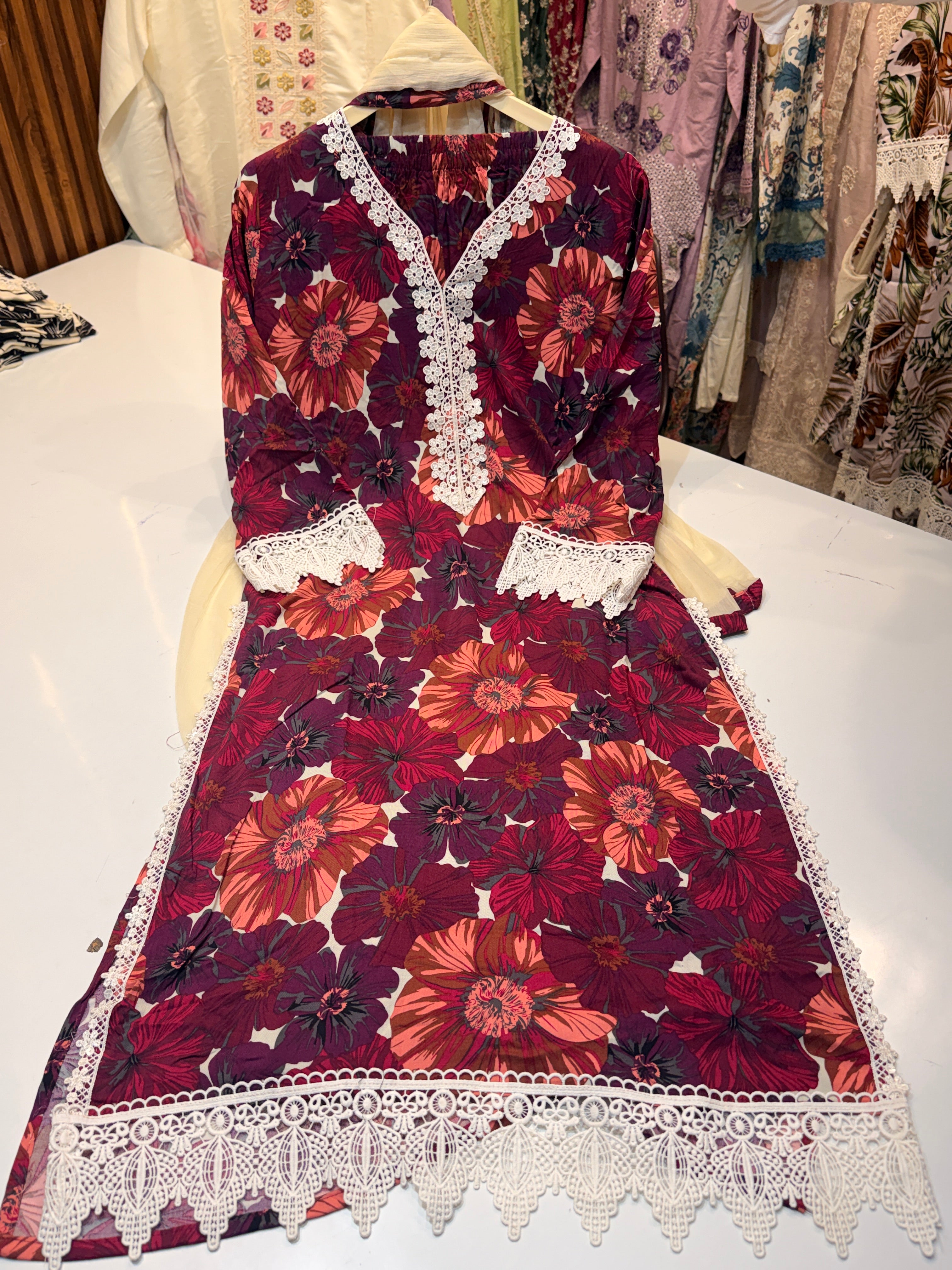 Product code(sale 01) Pure rayon with lace work suit sale ❤️