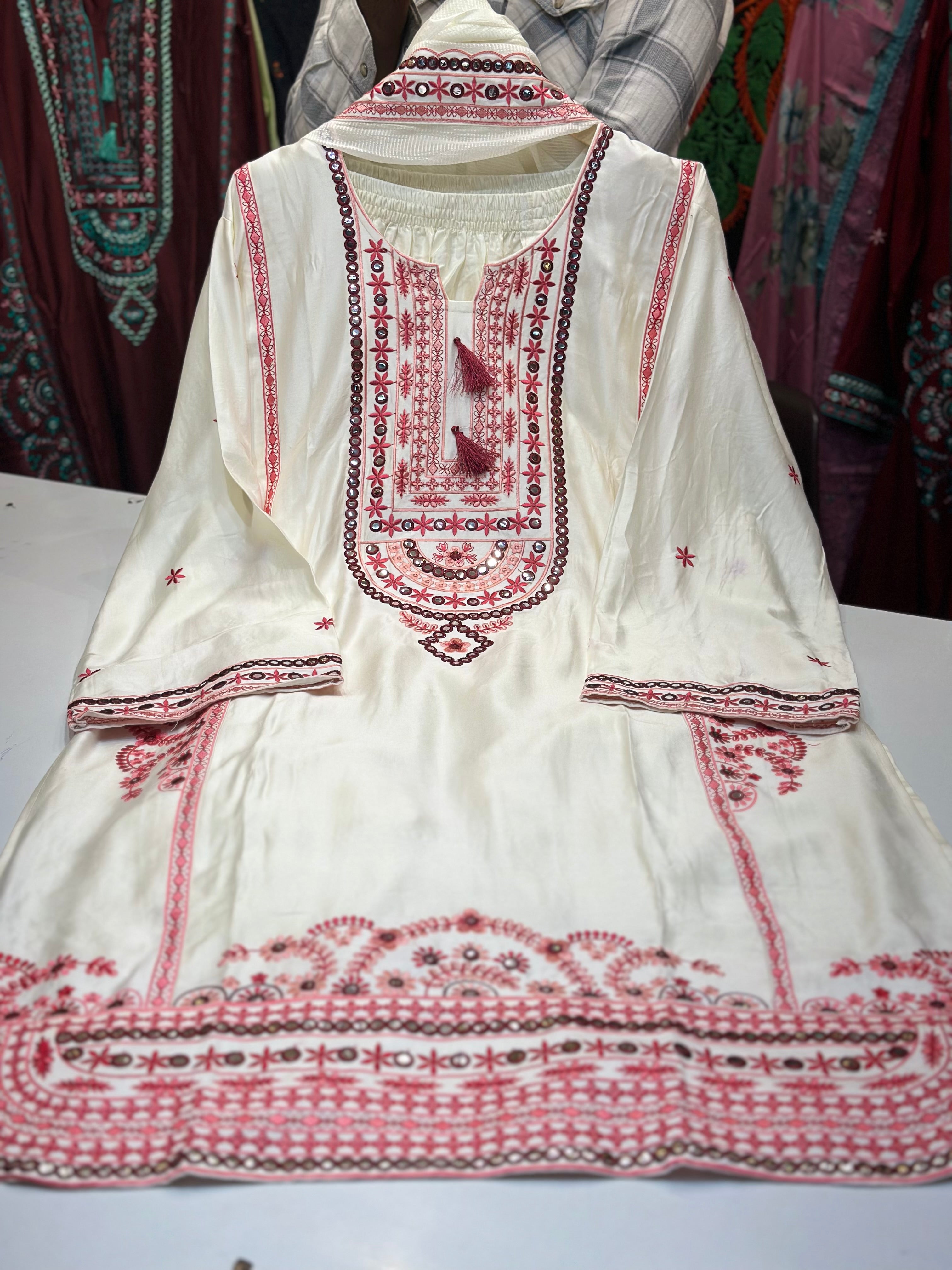 🏷️Product code:-(1601)Dubai satan with heavy embroidery work with farshi shalwar ✅
