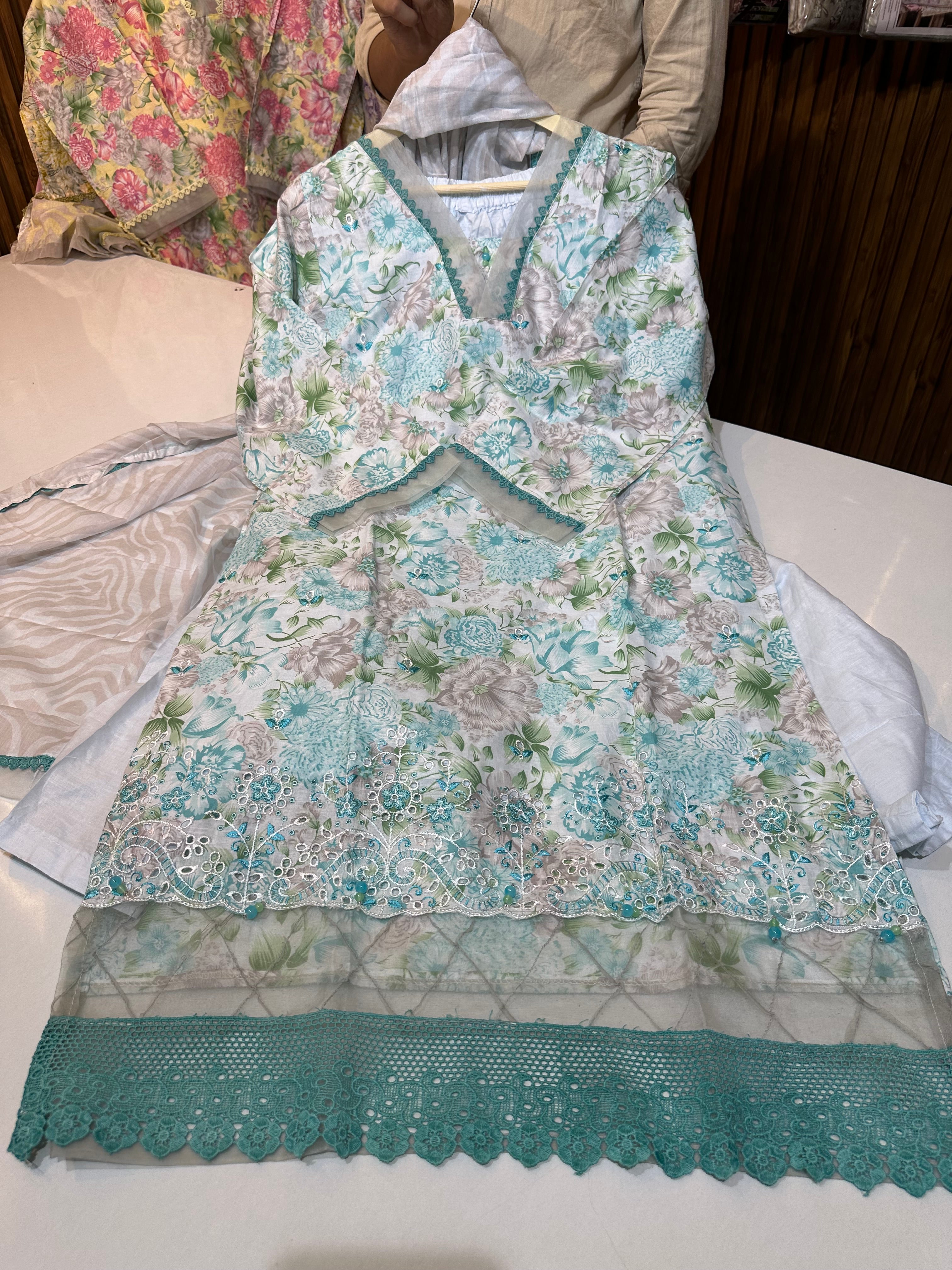 Pure cotton Karachi style suit with pure cotton dupatta