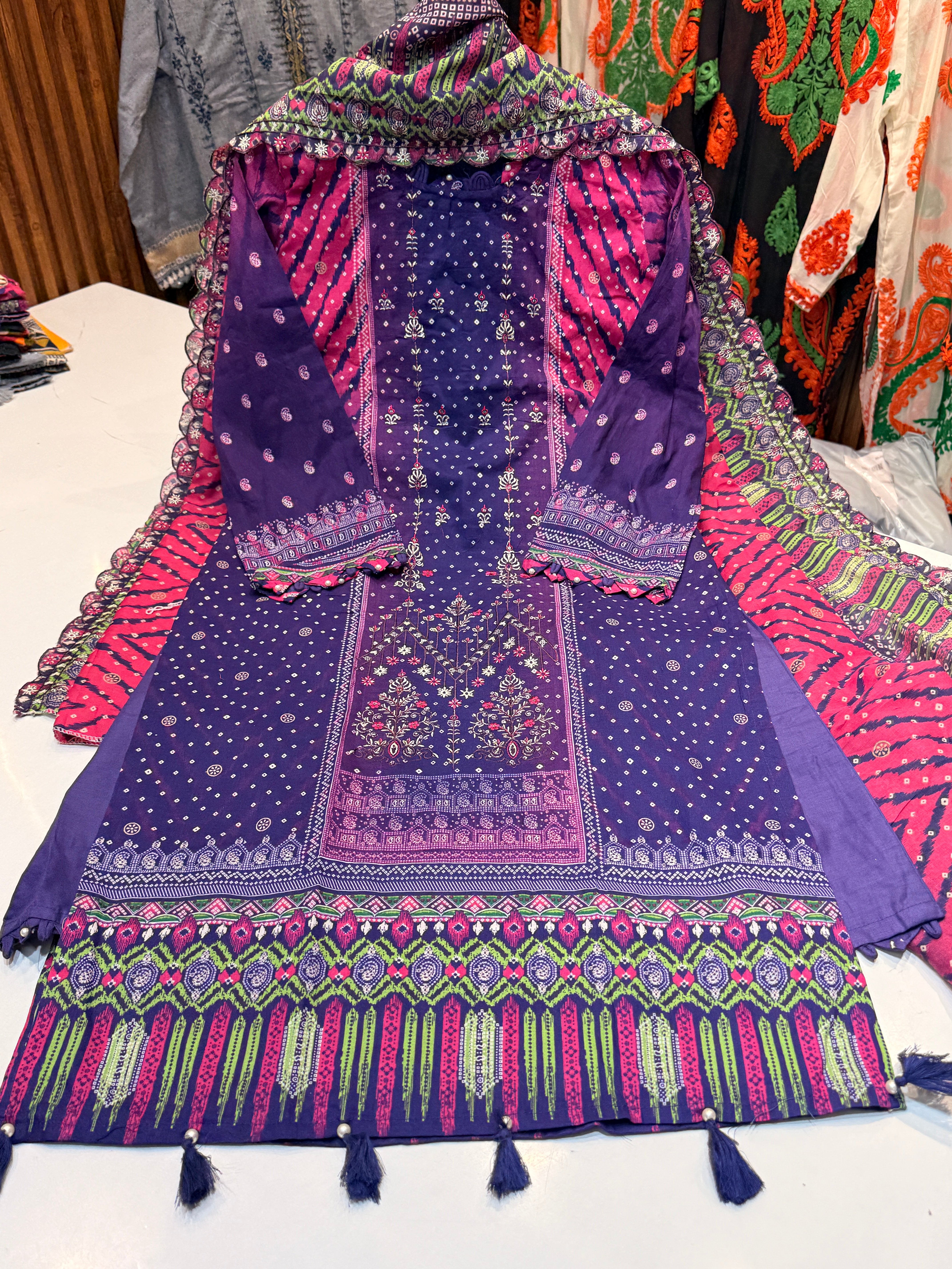 Product code:-(078)Pure cotton heavy embroidery ready to wear suit with pure cotton cutwork dupatta