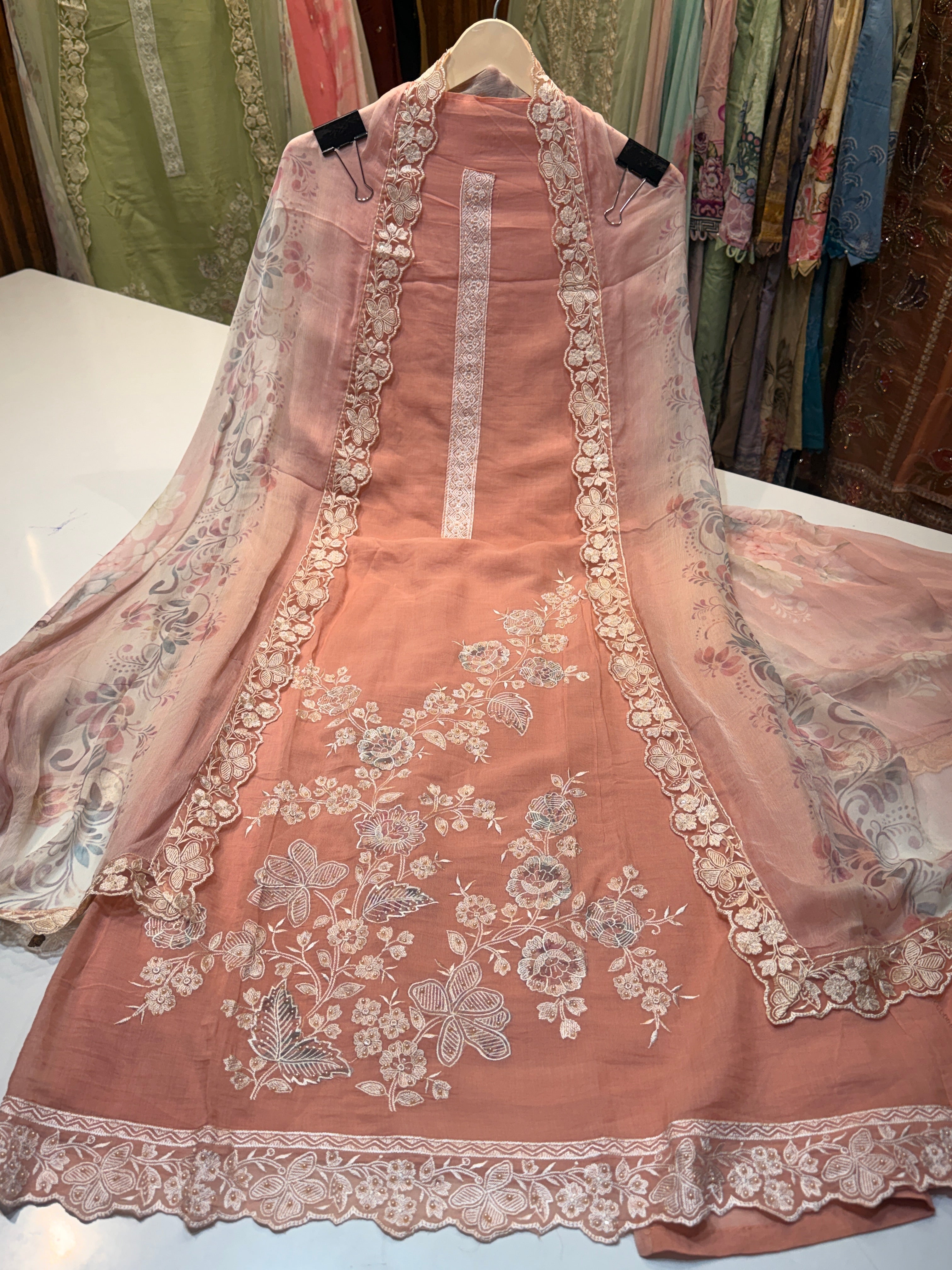 Pure mul chanderi with handwork & pure chiffon dupatta