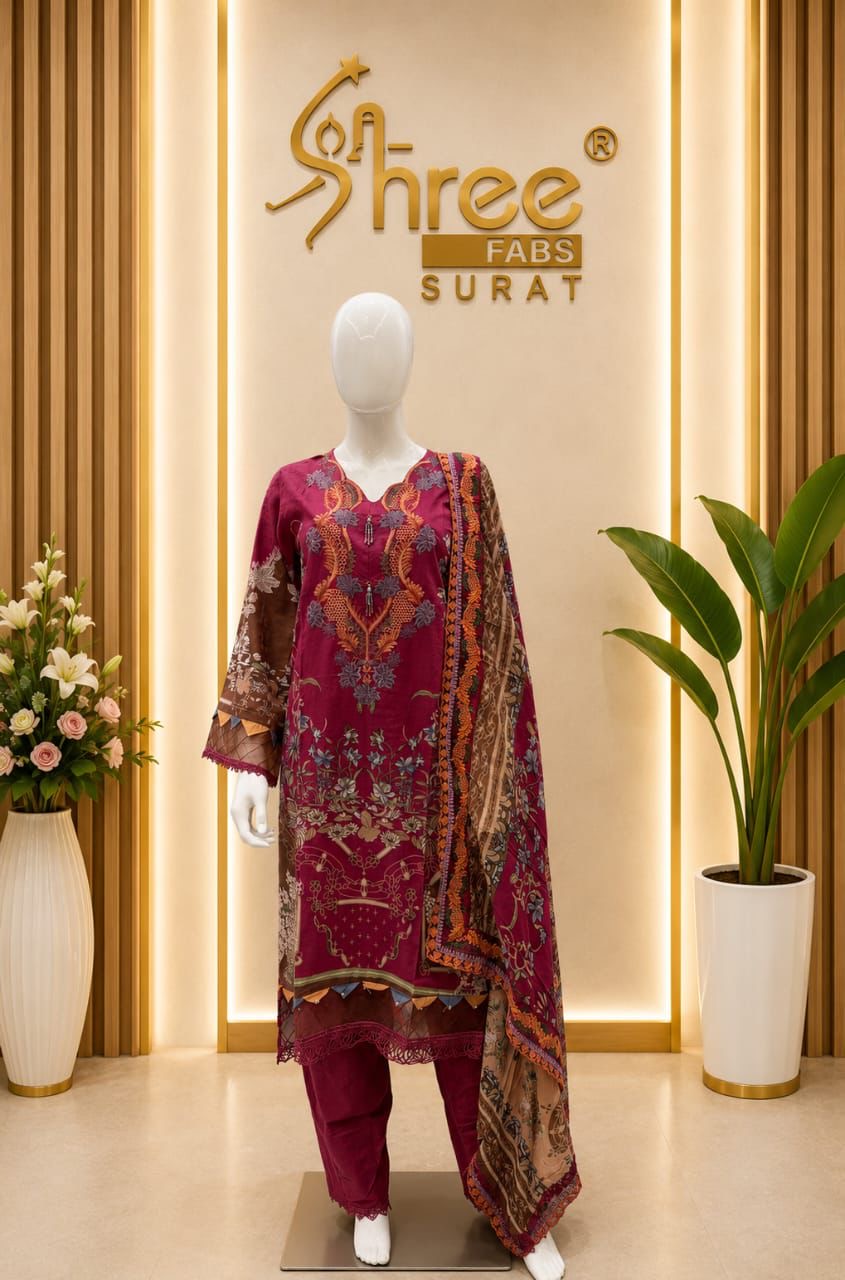 Pure cotton premium lawn Karachi suit with heavy patch work ✅❤️ cotton & chiffon dupatta available