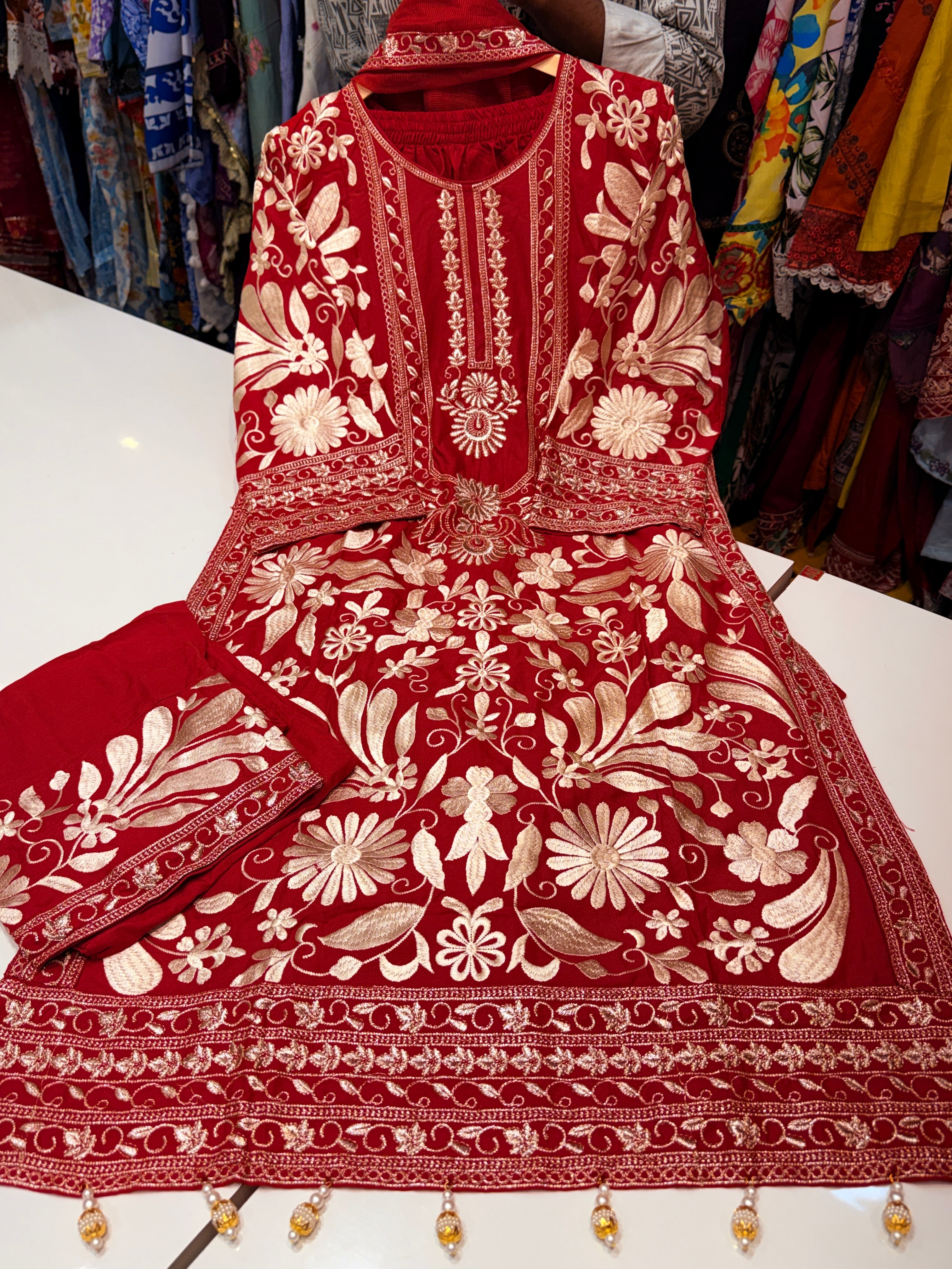 Pure rayon with heavy embroidery with kota doriya duppatta & work plazo