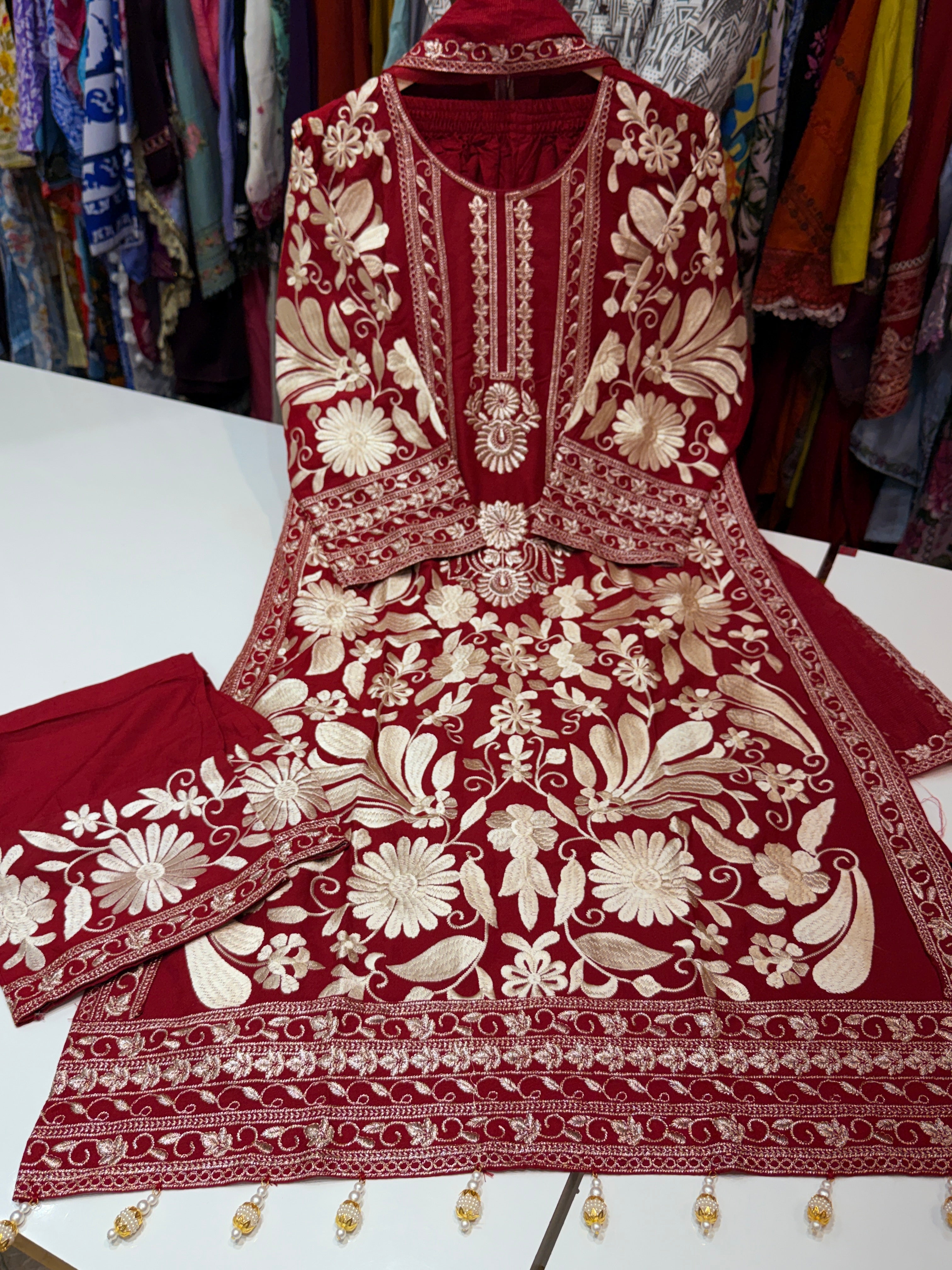 Pure rayon with heavy embroidery with kota doriya duppatta & work plazo